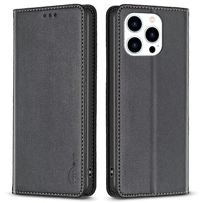 IPhone 16 Pro Max -kotelolle magneettisesti sulkeutuva nahkainen puhelimen kansi Musta