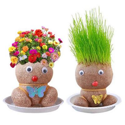 2kpl Kasvata omia sarjoja - Grass Head Doll Plant - Ruohopäät lapsille kasvatettavaksi - Täydellinen söpö ja hauska lahja miehille Naisille Lapsille 2