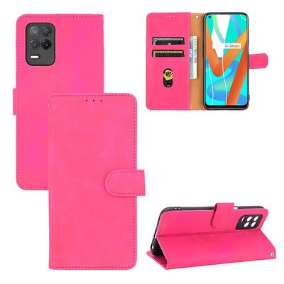 Etui til Realme 8 5g / 8s 5g Cover Premium Læder Med Kortholder Flip Folio Magnetisk Etui Coque - Sort Pink
