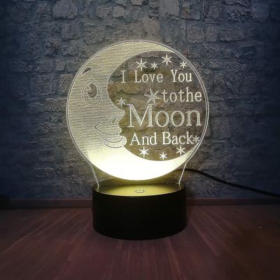 Jag älskar dig till månen och tillbaka Romantiskt nattljus 3D LED Optiska Illusionslampor Heminredning Sovrum Sänglampa För Lover Baby Lover Coupl