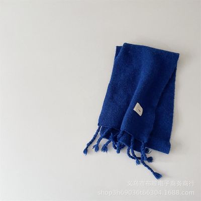 Solid Color Tassel Cashmere Strikket Vinter All-match for drenge og piger Baby Varm Blød Uld halskæder Safir blå