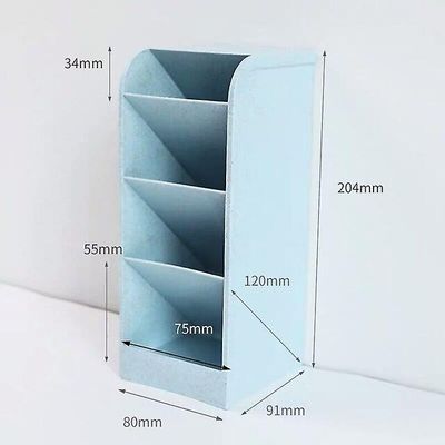 Creative Multifunctional 4 Grid Desktop Organizer Pen Holder, 204mm X 91mm X 80mm, Blå farve