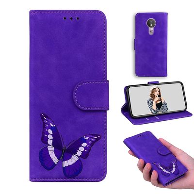 Etui til Motorola Moto G7 Power Butterfly Cover Premium læder magnetisk- pink Lilla