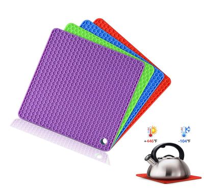 Silikone pot holder, krukkeåbner, ske hvile og hvidløg Peeler, Fleksibel, Holdbar, Opvaskemaskine Safe, Varmebestandig Hot Pads (7,2") Blå