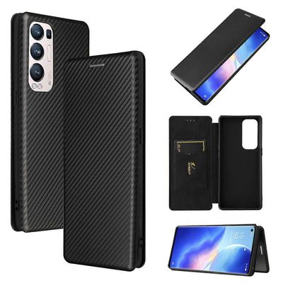 Foxdock Yhteensopiva OPPO Find X3 Neo Carbon Fiber Pattern Premium Flip Case -kotelon kanssa, jossa kortinpidikkeen magneettinen suljin Musta