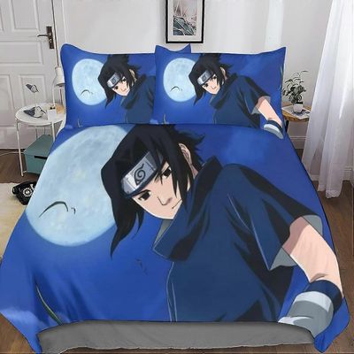 Kerota Sasuke 3-osainen vuodevaatesetti 3D Naruto -pussilakanalla - mikrokuituvuodevaatteet kaksinkertaisella vetoketjusulkimella Single135x200cm