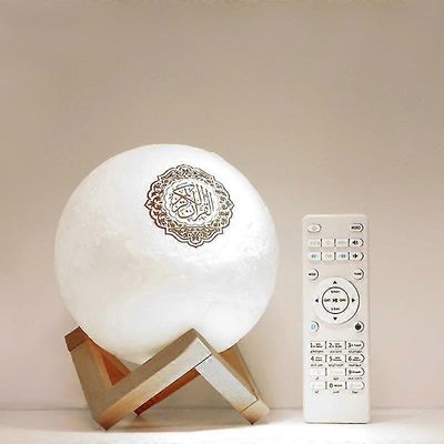 Koraanin Bluetooth-yhteensopiva kaiutinkuulamppu tukihyllysovelluksella Ohjaa yövaloa Koraanin lausunnan käännöksen käännöksellä Kaiutinkaiutin Mus...