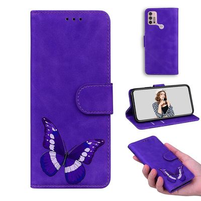 Etui til Motorola Moto G30 / G20 Butterfly Cover Premium Læder Magnetisk- Pink Lilla