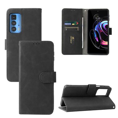 Etui til Motorola Moto Edge 20 Pro Cover Premium læder med kortholder Flip Folio magnetisk etui Etui Coque - sort