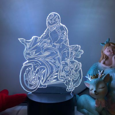 motorsykkel racer 3d ledet illusjon lampe med 16 farger fjernkontroll nattlys barnas bursdagslys - svart sete