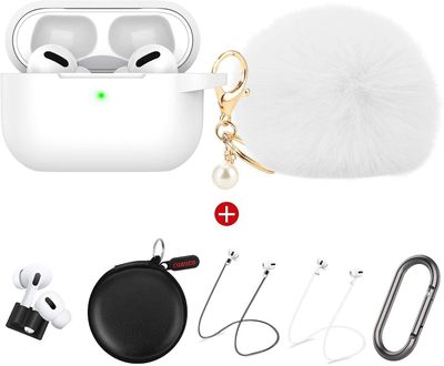 AIR Beskyttende silikoneetui til AirPods Pro (2019-udgivelsen) (LED foran synlig) med 1 nøglering/2 rem/1 urremholder/1 hovedtelefonetui (pakke med...