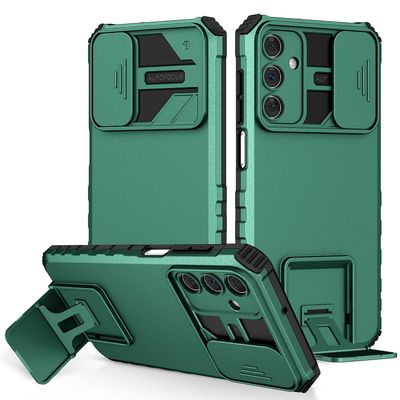 Samsung Galaxy A15 5G -puhelinkotelon liukulinssin suojajalustalle Tummanvihreä