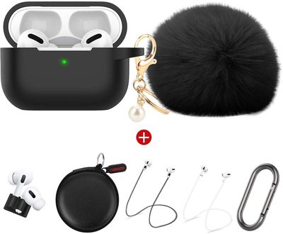 AIR Beskyttende silikoneetui til AirPods Pro (2019-udgivelsen) (LED foran synlig) med 1 nøglering/2 rem/1 urremholder/1 hovedtelefonetui (pakke med...