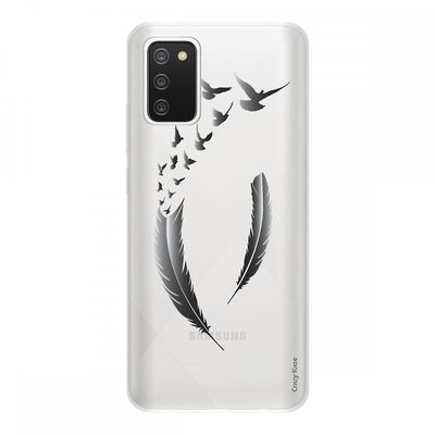 Crazy Kase Shell til Samsung Galaxy A02s Soft Silicone 1 mm, fjer og fugle grå