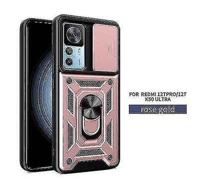 Armor Heavy Duty Case Kompatibel Xiaomi 12t / 12t Pro med ringstativkamera Skyvebeskyttelsesdeksel-yyc Rose Gold