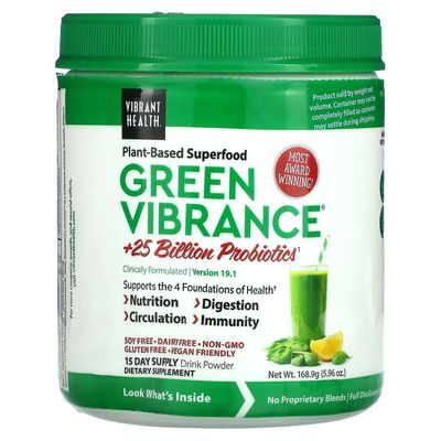 Vibrant Health Levende sundhed, grøn liv +25 milliarder probiotika, version 19.1, 5.96 oz (168.9 g)