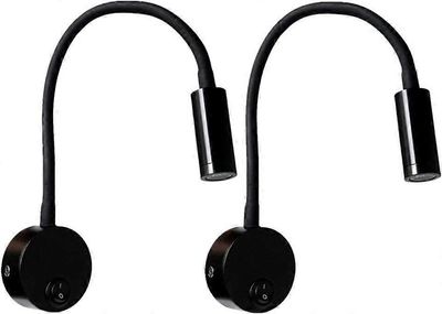 Augro 2kpl musta 3W seinän lukulamppu, säädettävä kaulalamppu, yöpöytävalaisin, kytkin LED silmähoito lämmin valkoinen