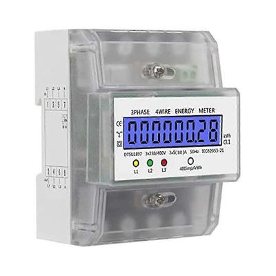 Sähkömittari 3 Phasig 4 tikkaat, tehomittari Hutschiene LCD-näytöllä, digitaalinen sähkö M Kuten