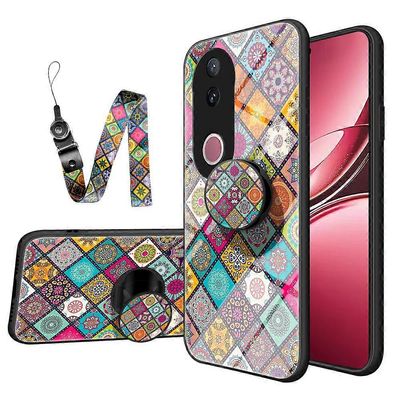 Vivo V50 5G -kotelon jalustalle etninen kuvio karkaistu lasi puhelimen kansi hihnalla - värikuvio Monivärinen Color Pattern