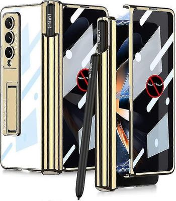 Z Fold 4 -kotelo, jossa magneettinen sarana suojaava, ylellinen kurkistamista estävä suojakalvo läpinäkyvä pinnoitus pc-jalustan kansi kultaa