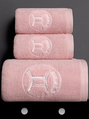 Tolv konstellationer ren bomuld plus tykt badehåndklæde håndklæde tredelt sæt, Pink Gemini