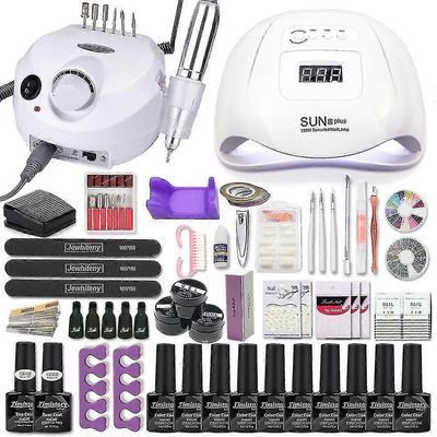 Gift Of G 35000 rpm Nail Art Kit Med 120w/54w Led Neglelampe 40/30/20/10 Farger Uv Polering Gel Polering Nail Art Kitcombo3