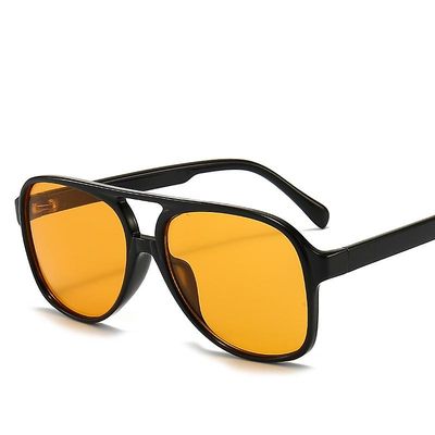 Vintage Retro 70s solbriller for kvinner menn Classic Large Squared Aviator Frame UV400 Trendy oransje briller