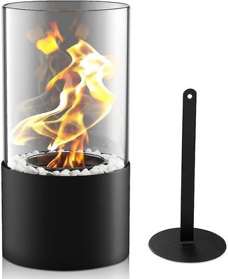 Bioetanolipöytätakka, pöytätakka polttokammiolla, pidempi palaminen, kannettava pöytätuli ulkona ja sisällä, parveke, terassi musta