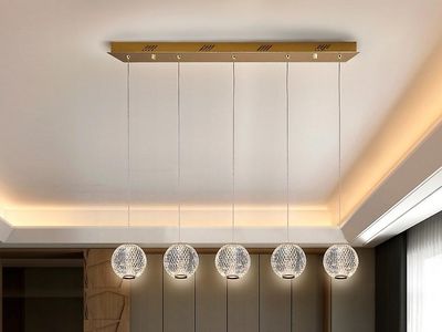Schuller Lighting Schuller Austral Moderne Bar 5 Lys LED Hængende Vedhæng Light, Sfærisk Udskårne Crystal Globes, 1264lm, 3200K