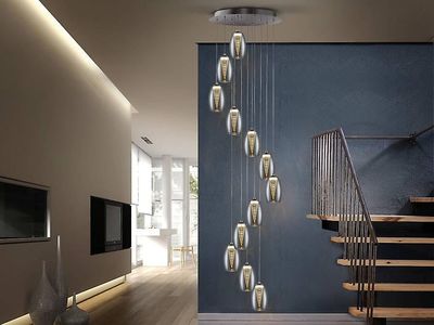 Schuller Lighting Nebula Integreret LED 12 Lys Spiral Krystal Cluster Drop Loft Vedhæng Krom