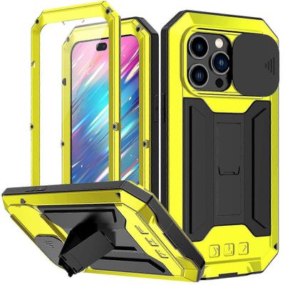 Tikuajgift Armor Heavy Case -yhteensopiva iPhone 14 Pro Max / 14 Pro / 14 Plus liukukamerakannen jalustalla Keltainen