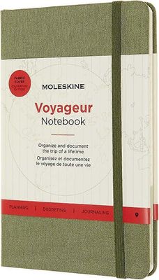 Moleskine keskikokoinen jalavanvihreä voyageur-muistikirja, matkapäiväkirja, muistikirja matkojen järjestämiseen