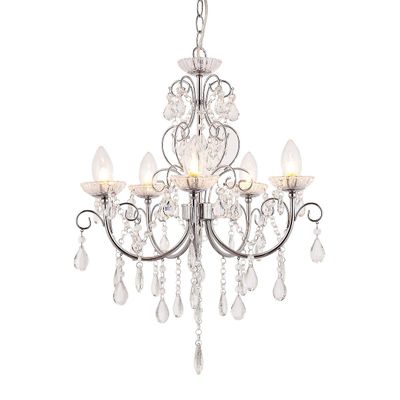 Endon Collection Lighting Tabitha 5 Lys Badeværelse Loft Vedhæng Lys Chrome, Klar Crystal (K9) Glas Detalje IP44, G9