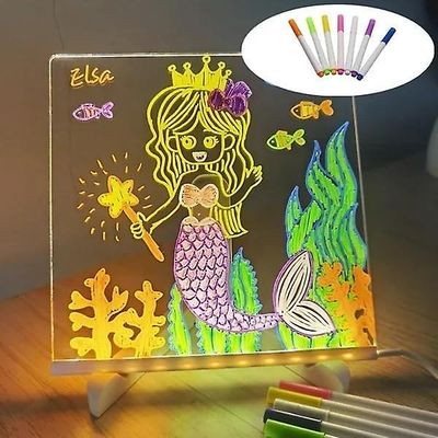 Wtowin Akryl tør slettebræt med lysstativ, LED brevbesked whiteboard med 7 pen til kontor skole hjem M - 20x20cm