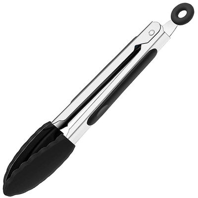 Silikone tang Non-stick Bbq og mad tang brød tang Køkken Tang 12 Tommer Sort