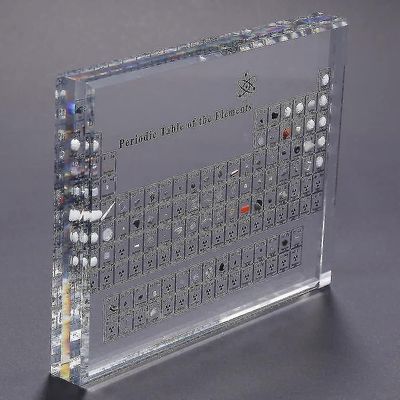Akryyli jaksollinen taulukko todellisilla elementeillä, kemiallisten elementtien näyttö, jaksollinen elementtitaulukko, kouluopetus, syntymäpäivälahja