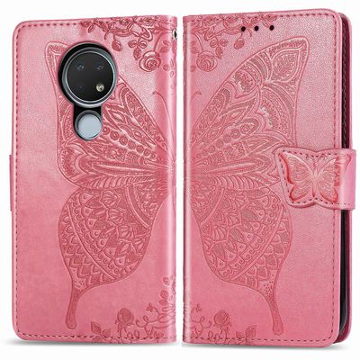 Gangxun Kompatibel med Nokia 6.2 / 7.2 Case Flip Cover Emboss Butterfly Soft Tpu Stødsikker Shell Slim - Pink