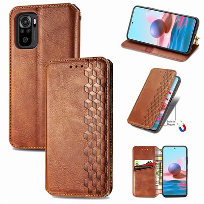 Kompatibel med Xiaomi Redmi Note 10 4g Flip Case Etui Vintage Wallet Flip Cover med magnetisk lukning Coque - Blå brun