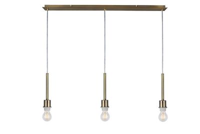 Inspired Lighting Baymont Antikke Messing 3 Lys E27 3m lineær loft vedhæng, velegnet til et stort udvalg af nuancer