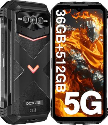 DOOGEE V Max Plus matkapuhelin 5G 36GB RAM + 512GB ROM 200MP kamera 22000mAh 6.58" HD+ näyttö Android14 musta