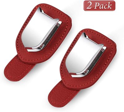 Linkrunning 2 Pack Bil solbriller holder, visir solbriller Klip, Bil Visir Klip, briller Holder til bil (rød)