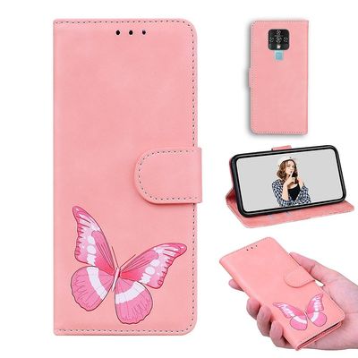 Etui til Tecno Camon 16 Butterfly Cover Premium Læder Magnetisk- Pink