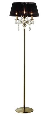 Inspired Lighting Olivia gulvlampe med sort skygge 3 lys antik messing, krystal