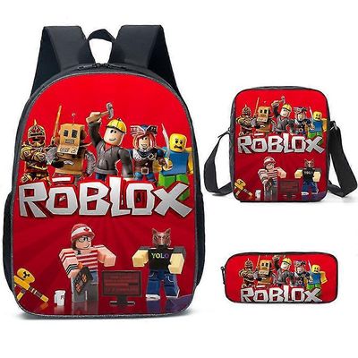 Lahjareppu Roblox-peli Painettu koululaukku Reppu Olkalaukku Lounaslaukku Penaali Lasten 3kpl/setti B