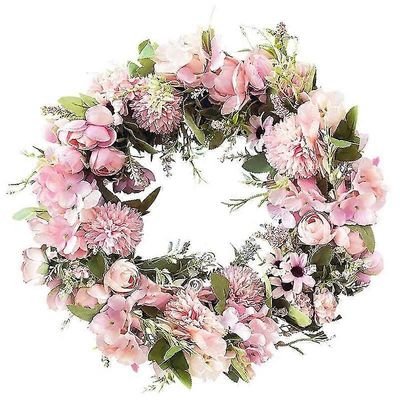 Realistiset käsintehdyt vaaleanpunaiset seppeleet etuovelle, ikkunaan, häihin, seinän kodin sisustukseen -17 tuuman keinotekoiset oviseppeleet vaal...