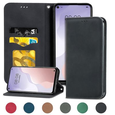 Gangxun Sag For Huawei P40 Lite Magnetisk Lukning Læder Tegnebog Cover Housse Etui Shockproof - Sort
