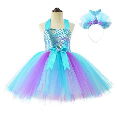 Carnival Karneval Havfrue Prinsesse Kjole Cosplay Party Costume Girl's Dress Sæt 1-2Years