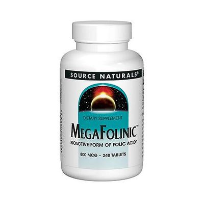 Source Naturals Lähde: Naturals MegaFolinic, 800 mcg, 240 välilehteä (1 kpl pakkaus)