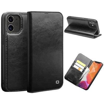 QIALINO iPhone 12 minille 5.4 tuuman aito lehmännahkakotelo lompakon jalusta puhelimen kansi Musta iPhone 12 mini 5.4 inch