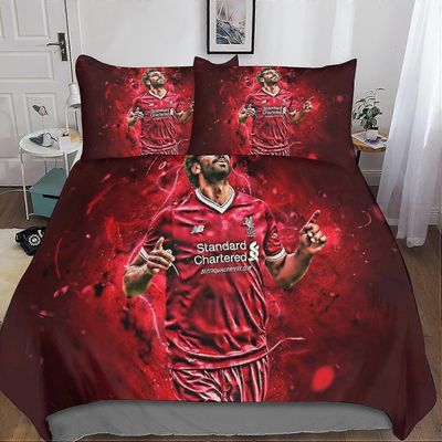 Kerota Salah vuodevaatteet, mikrokuituinen jalkapallotähtiprintti vetoketjullinen pussilakana ja tyynyliina King Single135x200cm